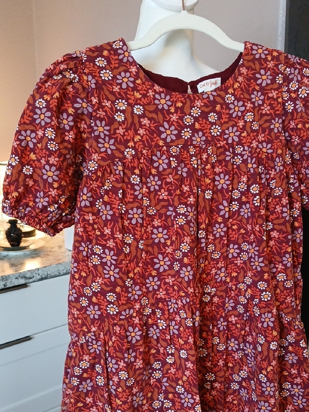 Cat & Jack Floral Dress Girls XL (14) Cottagecore Cotton Blend Daisies - Picture 3 of 5